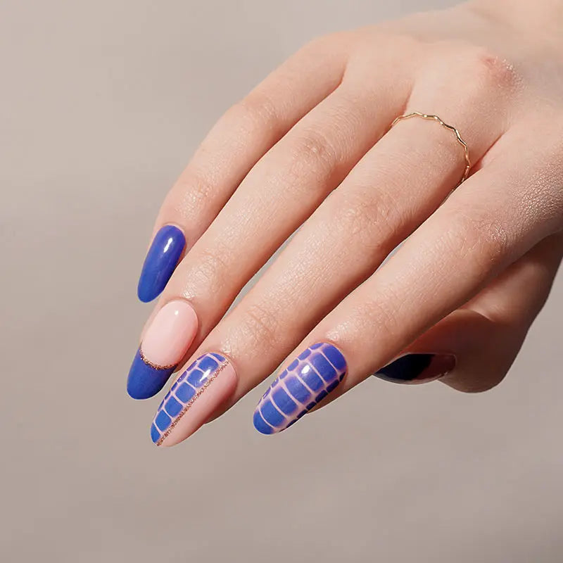 Crocodile Pattern Blue 20 Tips — Semi-Cured Gel Nail Wraps