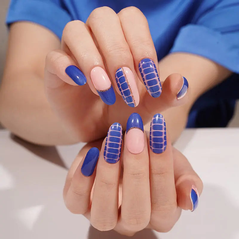 Crocodile Pattern Blue 20 Tips — Semi-Cured Gel Nail Wraps