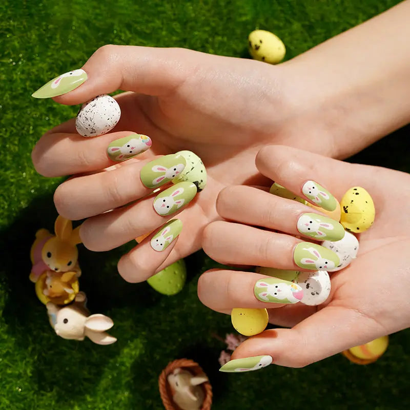 Cute Bunny Spring Green Stickers — Semi-Cured Gel Nail Wraps