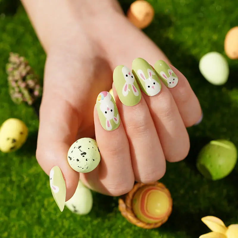 Cute Bunny Spring Green Stickers — Semi-Cured Gel Nail Wraps