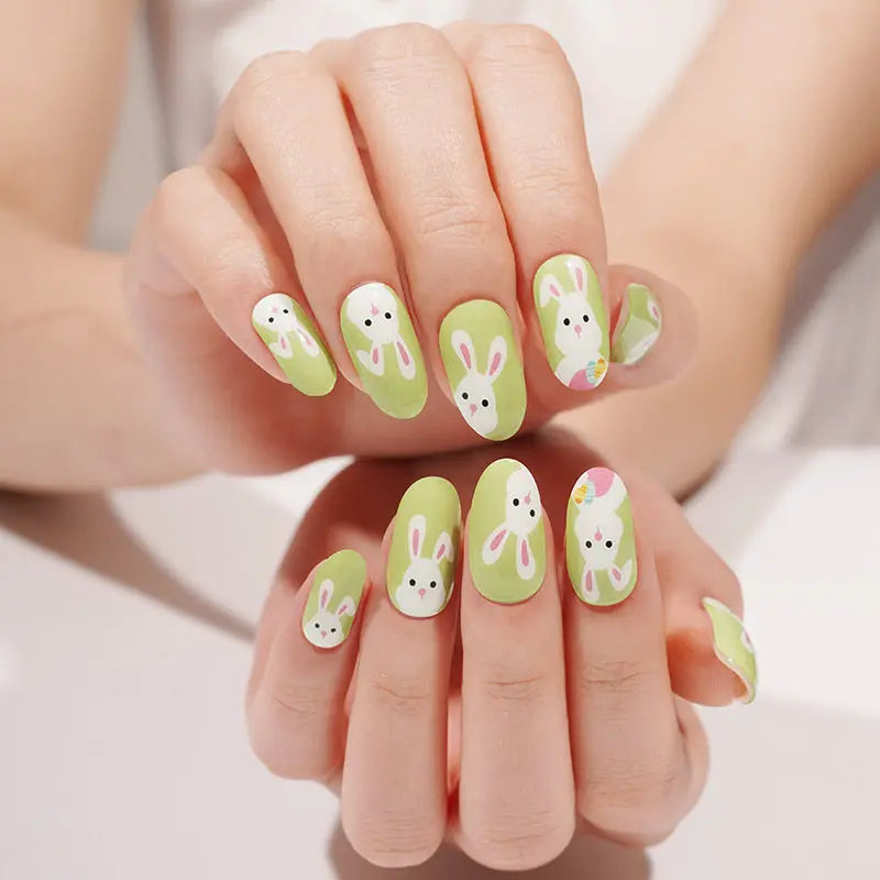 Cute Bunny Spring Green Stickers — Semi-Cured Gel Nail Wraps