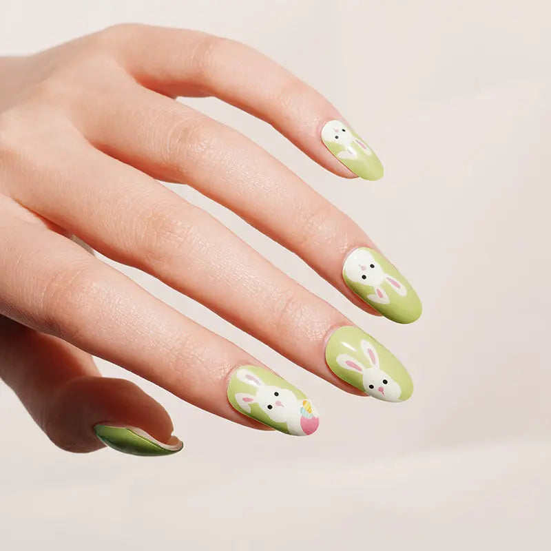 Cute Bunny Spring Green Stickers — Semi-Cured Gel Nail Wraps