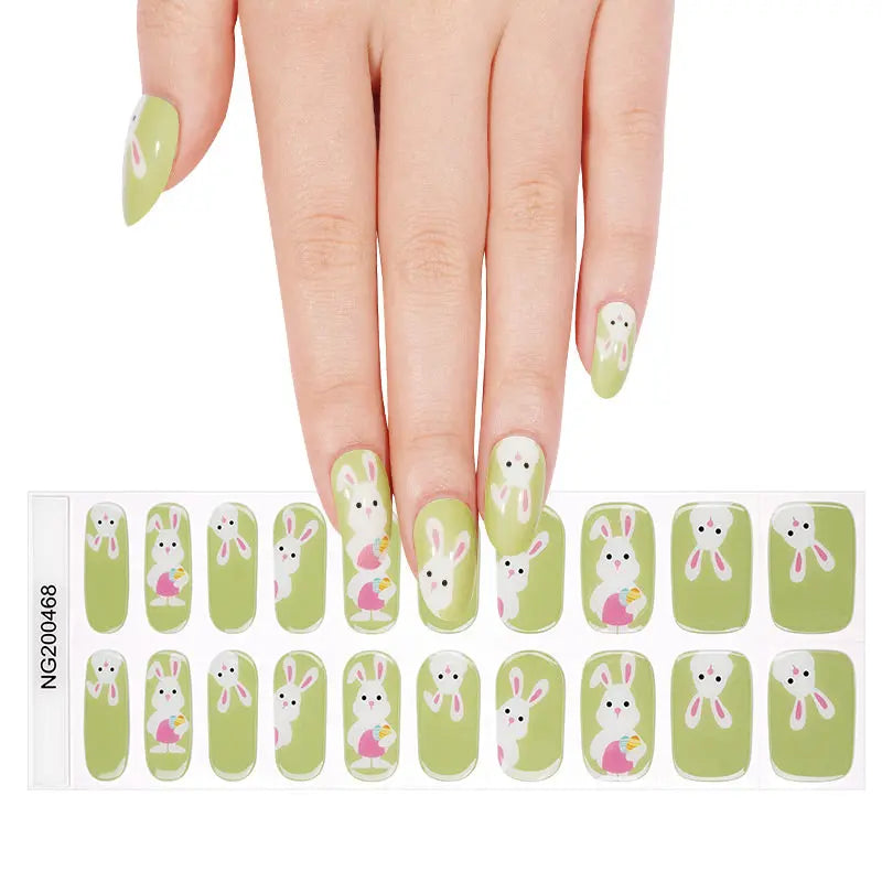 Cute Bunny Spring Green Stickers — Semi-Cured Gel Nail Wraps