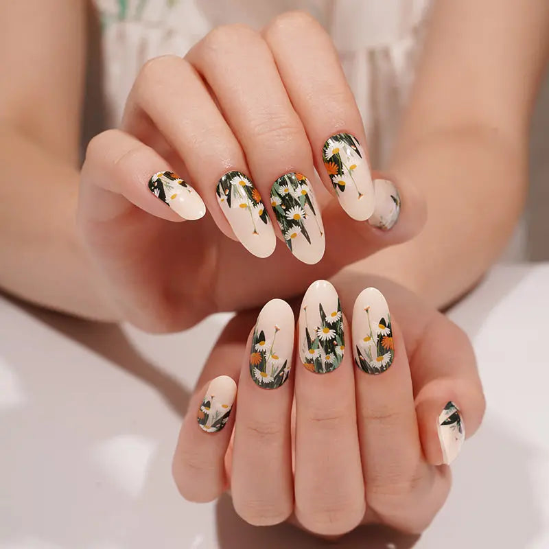 Daisy Bloom Stickers Strips — Semi-Cured Gel Nail Wraps