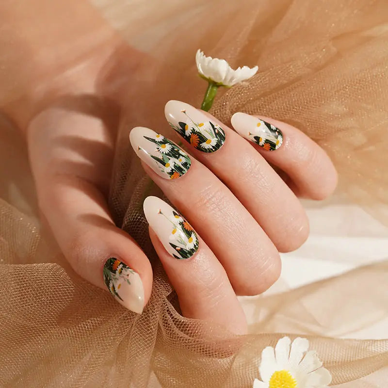 Daisy Bloom Stickers Strips — Semi-Cured Gel Nail Wraps