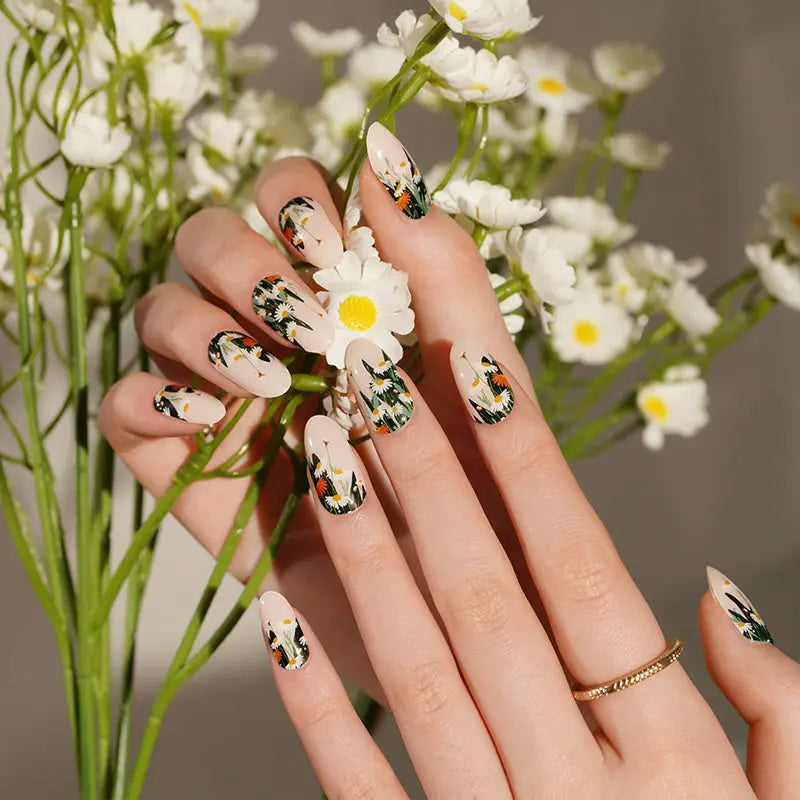 Daisy Bloom Stickers Strips — Semi-Cured Gel Nail Wraps