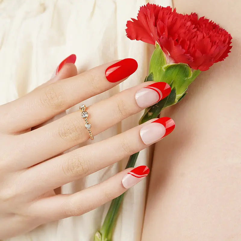 French Red Mother's Day Art Designs — Semi-Cured Gel Nail Wraps