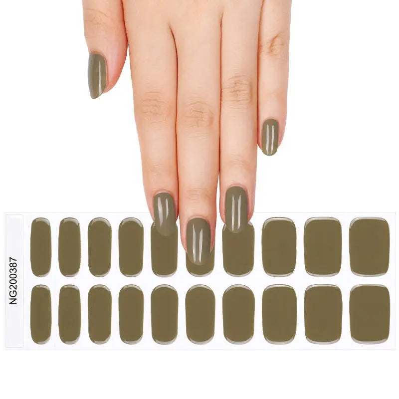 Gel Stcikers Olive-green Solid Color Designs — Semi-Cured Gel Nail Wraps