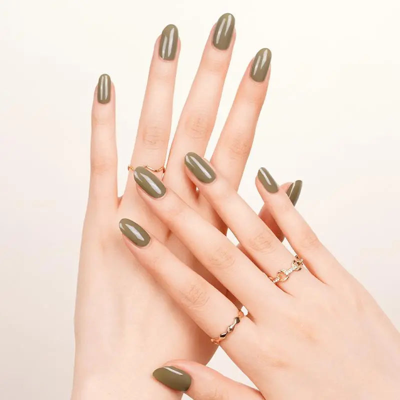 Gel Stcikers Olive-green Solid Color Designs — Semi-Cured Gel Nail Wraps