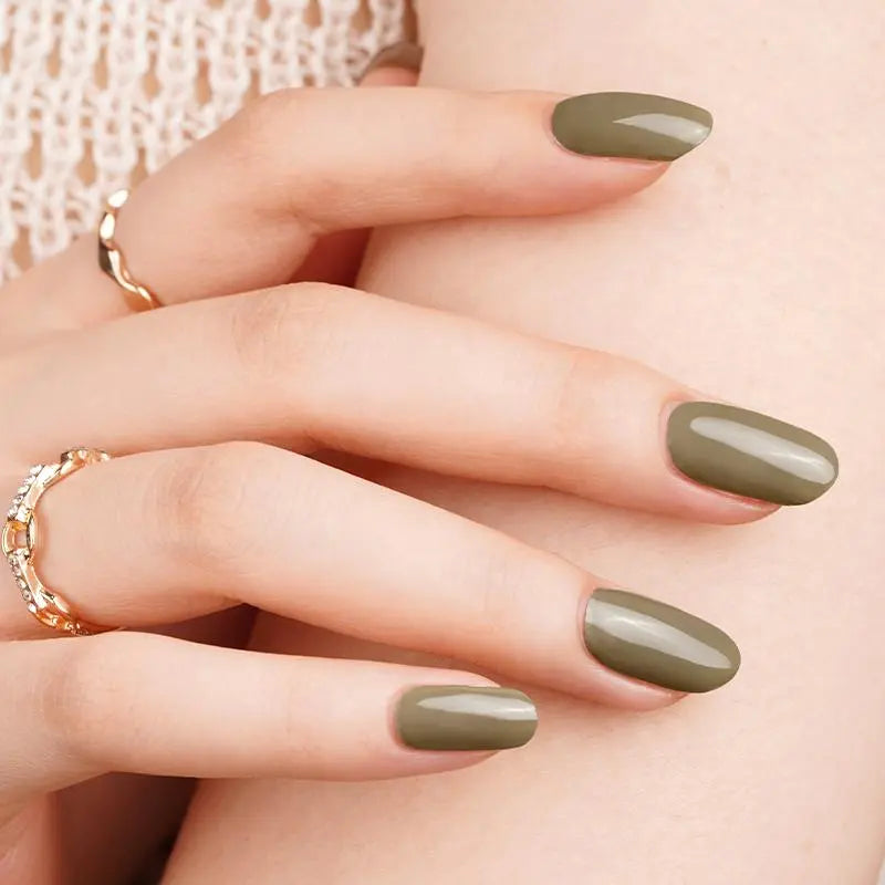 Gel Stcikers Olive-green Solid Color Designs — Semi-Cured Gel Nail Wraps
