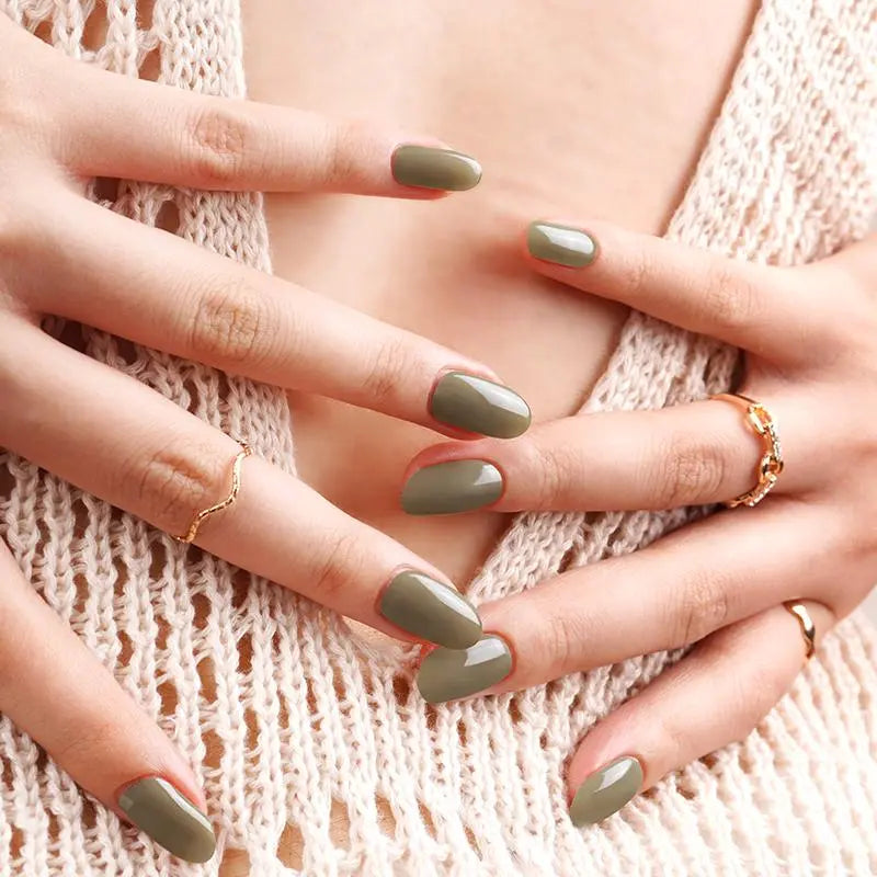 Gel Stcikers Olive-green Solid Color Designs — Semi-Cured Gel Nail Wraps