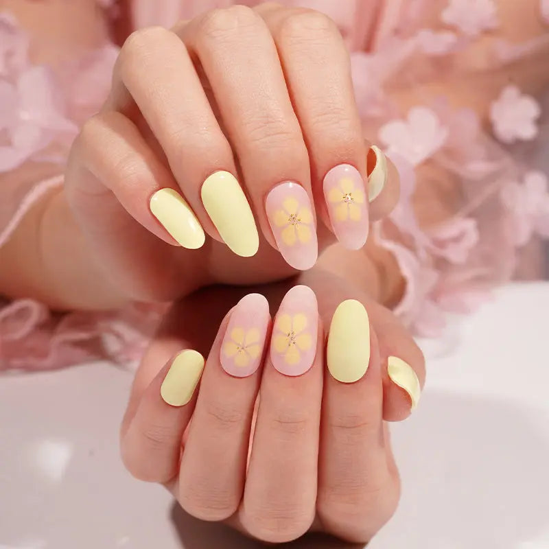 Gel Stickers With Yellow Flower Design Floral For Brands — Semi-Cured Gel Nail Wraps