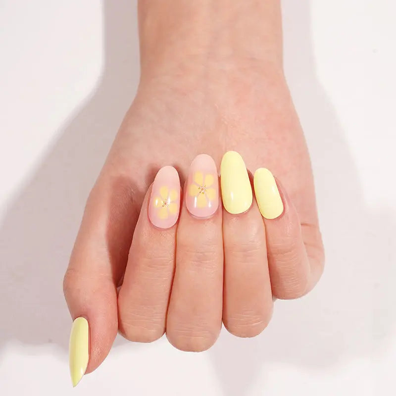 Gel Stickers With Yellow Flower Design Floral For Brands — Semi-Cured Gel Nail Wraps