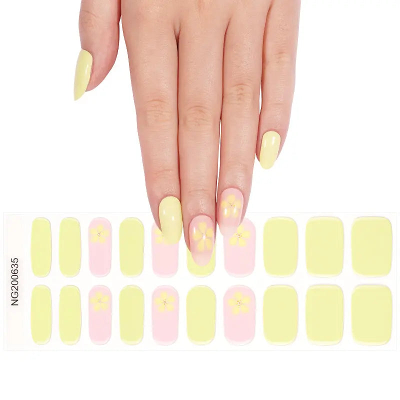 Gel Stickers With Yellow Flower Design Floral For Brands — Semi-Cured Gel Nail Wraps