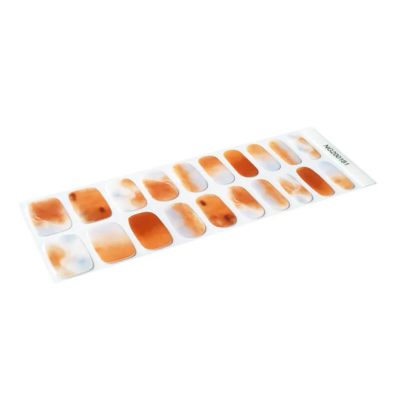 Gel Blue Orange Marble Manicure — Semi-Cured Gel Nail Wraps