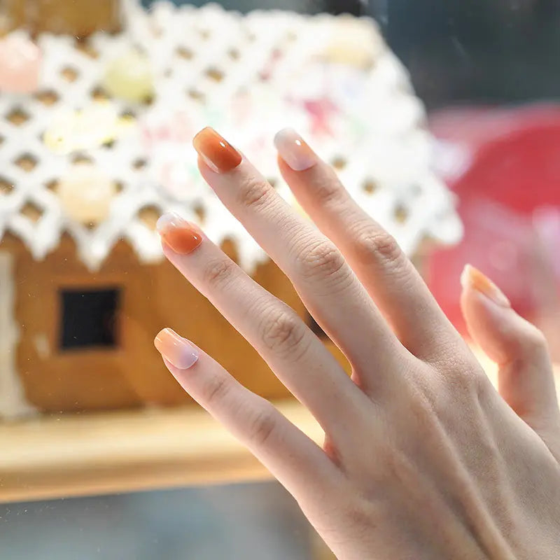 Gel Blue Orange Marble Manicure — Semi-Cured Gel Nail Wraps