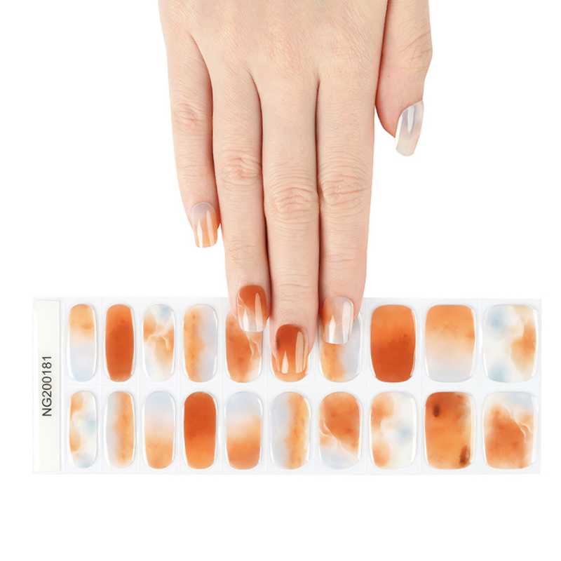 Gel Blue Orange Marble Manicure — Semi-Cured Gel Nail Wraps