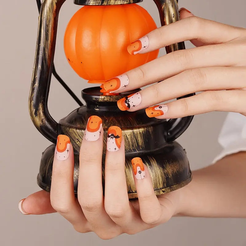 Gel Neon Orange Halloween Nailscustom — Semi-Cured Gel Nail Wraps