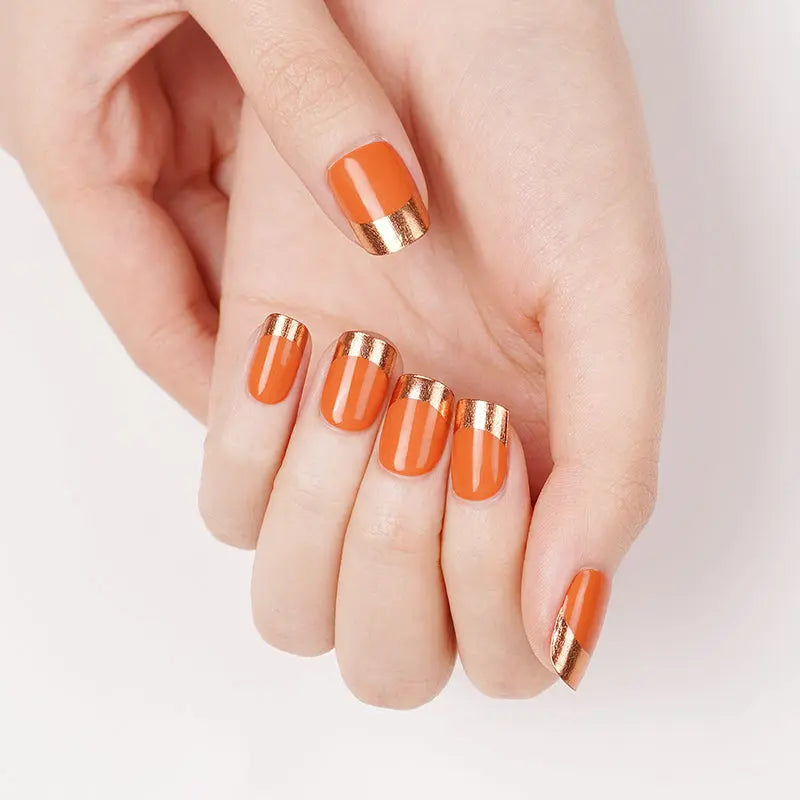 Golden French Gel Strips Gel Designs — Semi-Cured Gel Nail Wraps