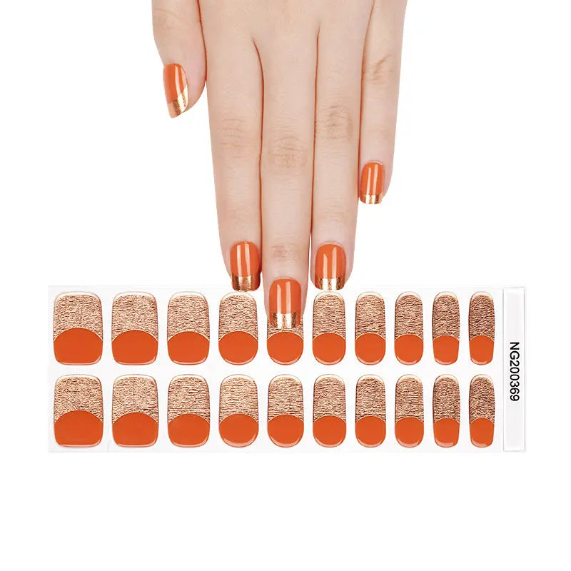 Golden French Gel Strips Gel Designs — Semi-Cured Gel Nail Wraps