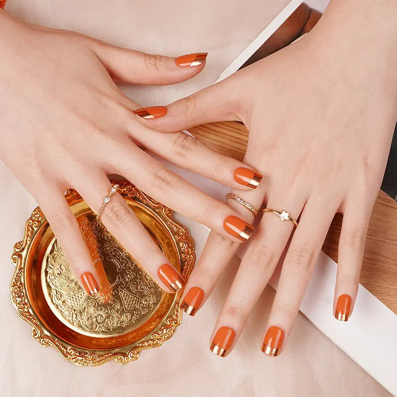 Golden French Gel Strips Gel Designs — Semi-Cured Gel Nail Wraps