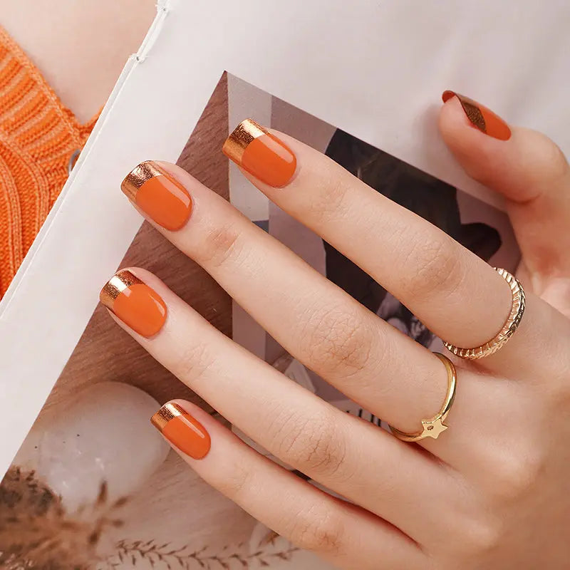 Golden French Gel Strips Gel Designs — Semi-Cured Gel Nail Wraps