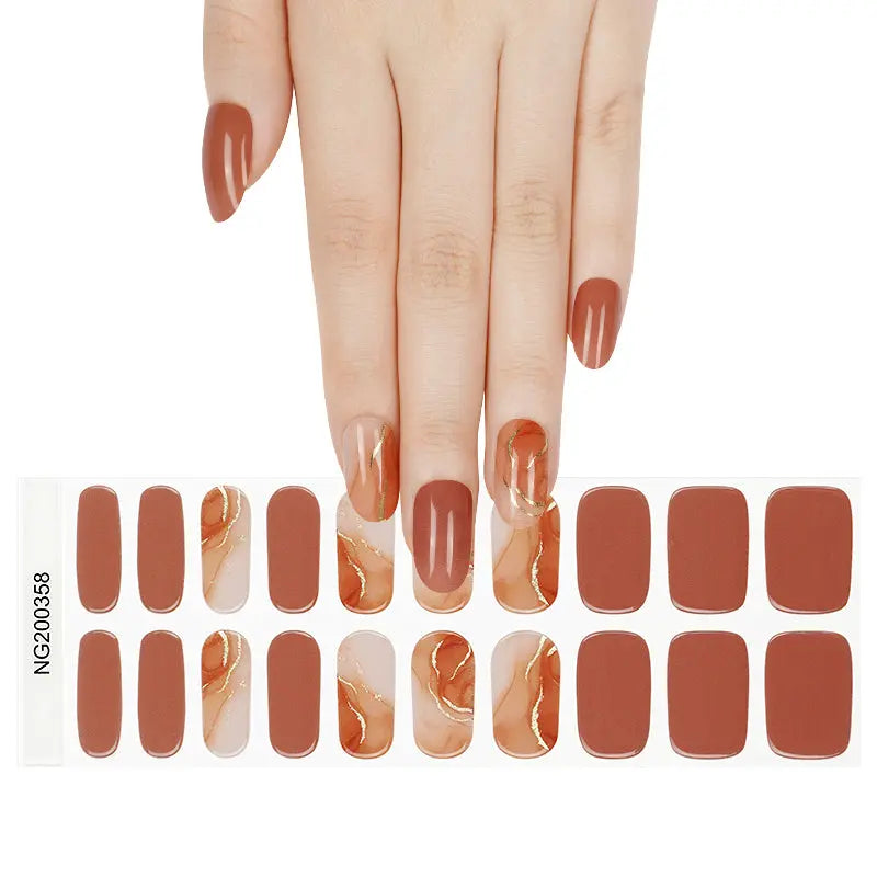 Golden Gel Marble Texture Art Designs — Semi-Cured Gel Nail Wraps