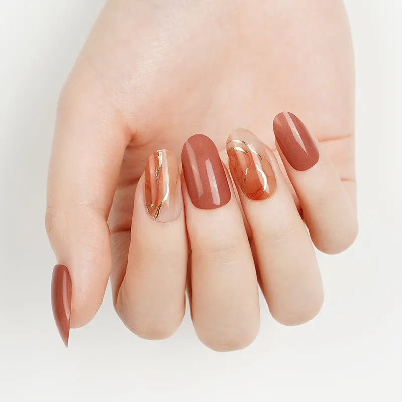 Golden Gel Marble Texture Art Designs — Semi-Cured Gel Nail Wraps
