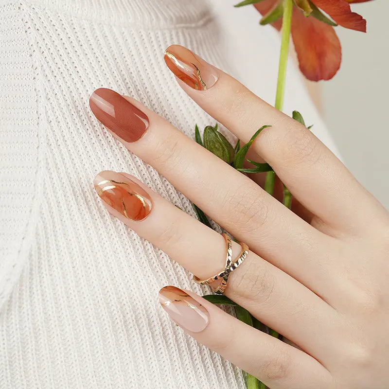 Golden Gel Marble Texture Art Designs — Semi-Cured Gel Nail Wraps