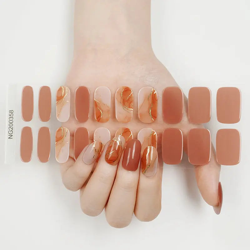 Golden Gel Marble Texture Art Designs — Semi-Cured Gel Nail Wraps