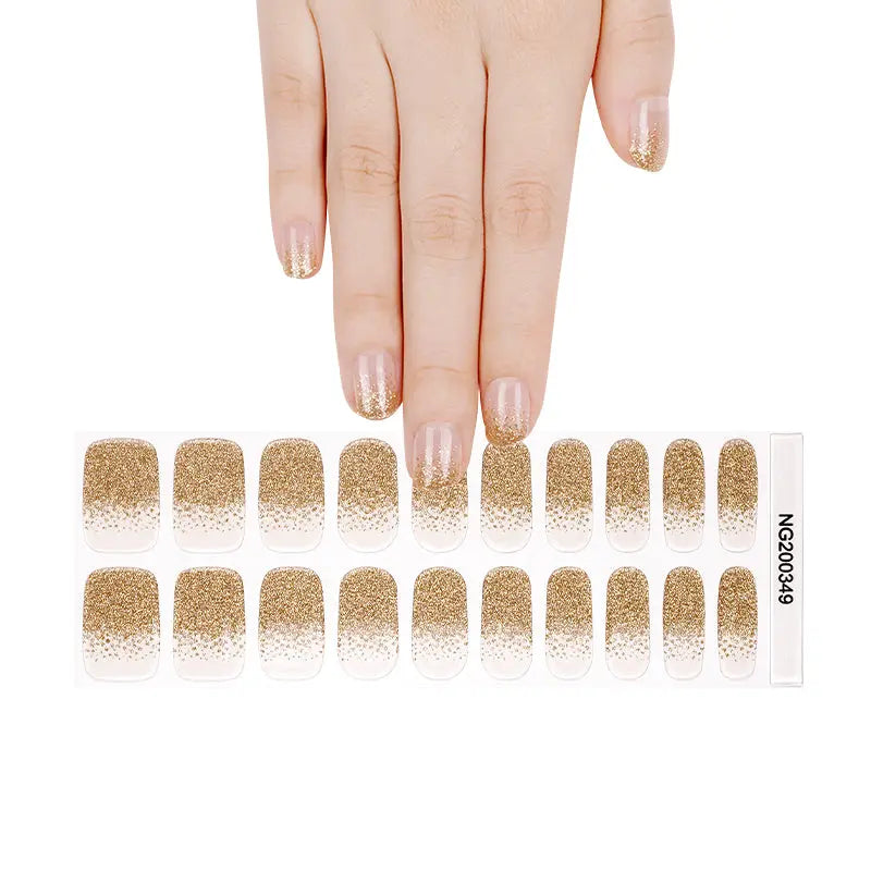Golden Glitter With Uv Light Designs — Semi-Cured Gel Nail Wraps
