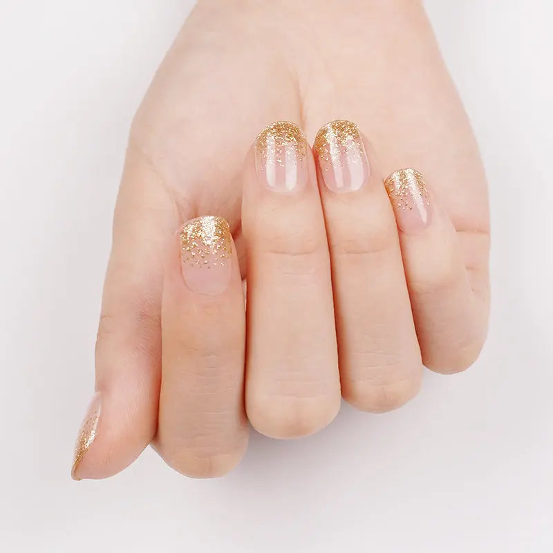 Golden Glitter With Uv Light Designs — Semi-Cured Gel Nail Wraps