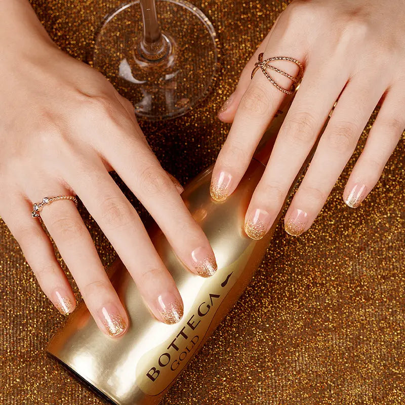 Golden Glitter With Uv Light Designs — Semi-Cured Gel Nail Wraps