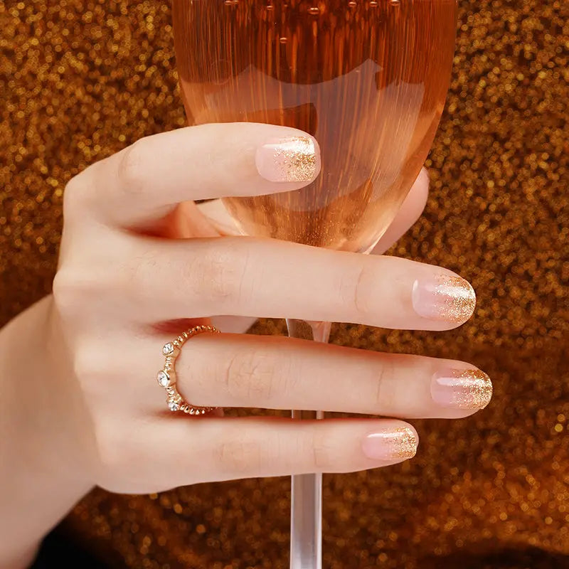 Golden Glitter With Uv Light Designs — Semi-Cured Gel Nail Wraps