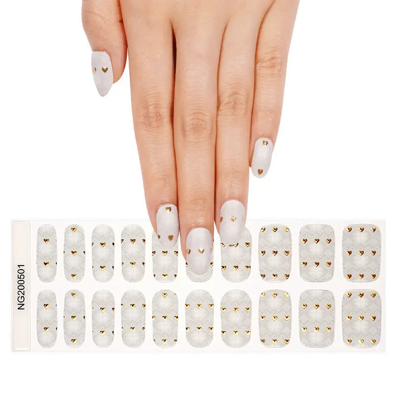 Golden Heart Stickers — Semi-Cured Gel Nail Wraps