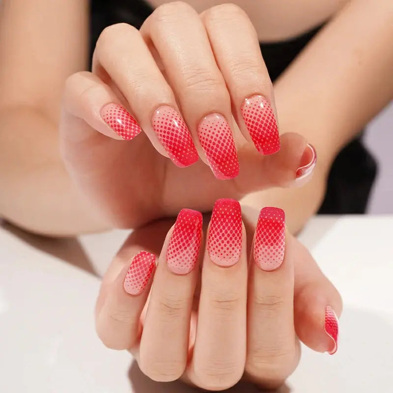 Gradient Polka-Dot Gel Stickers Red — Semi-Cured Gel Nail Wraps