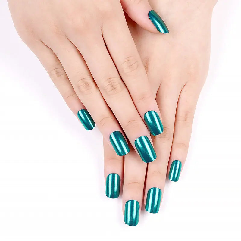 Green Mirror Polish Stickers – Bright And Shiny Finish Chrome Quick Dry Mirror Shine Effect Gel — Semi-Cured Gel Nail Wraps