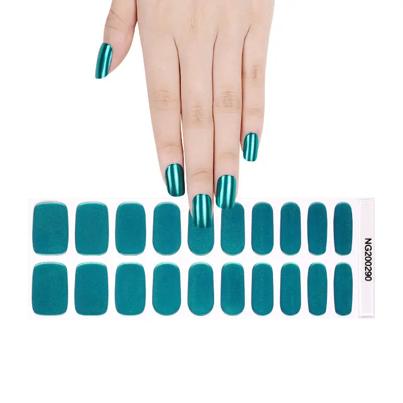 Green Mirror Polish Stickers – Bright And Shiny Finish Chrome Quick Dry Mirror Shine Effect Gel — Semi-Cured Gel Nail Wraps