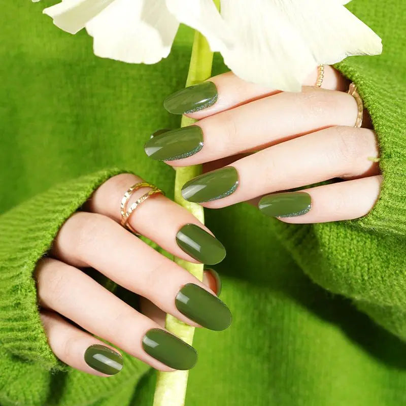 Green Gel Wrap Glitter Design Art — Semi-Cured Gel Nail Wraps