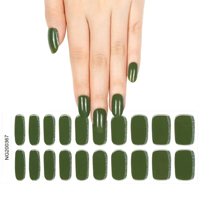 Green Gel Wrap Glitter Design Art — Semi-Cured Gel Nail Wraps