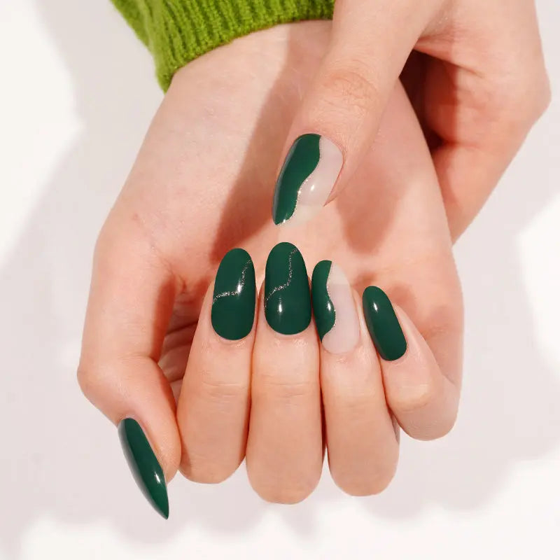 Green Stickers Golden Glitter Strips — Semi-Cured Gel Nail Wraps