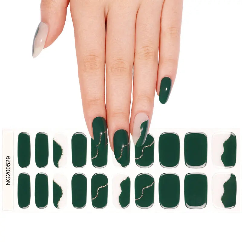 Green Stickers Golden Glitter Strips — Semi-Cured Gel Nail Wraps
