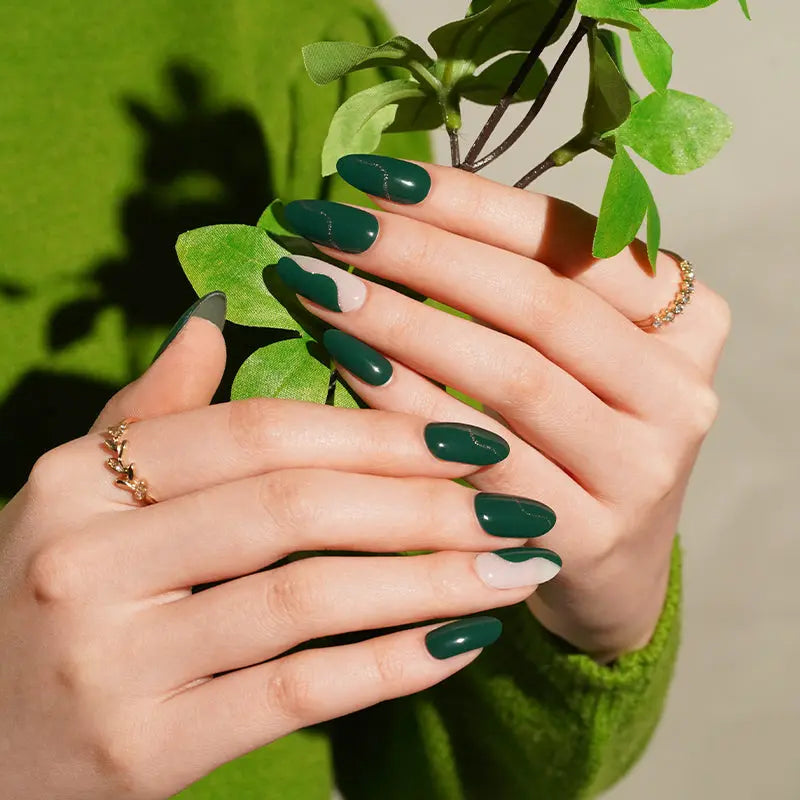 Green Stickers Golden Glitter Strips — Semi-Cured Gel Nail Wraps