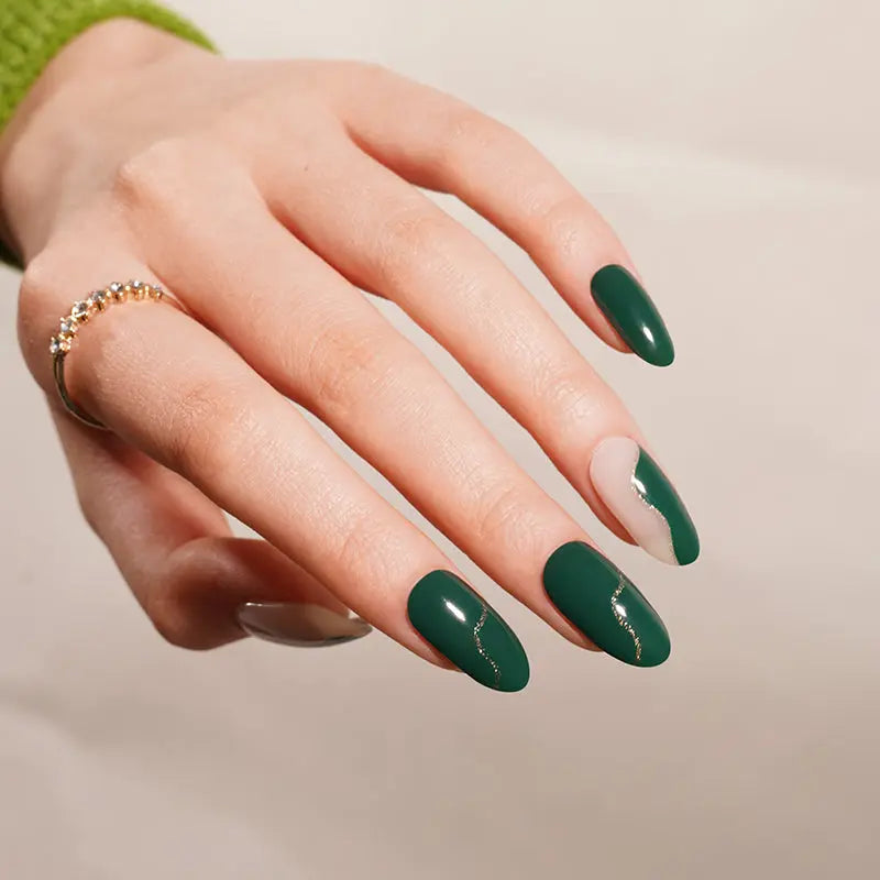 Green Stickers Golden Glitter Strips — Semi-Cured Gel Nail Wraps