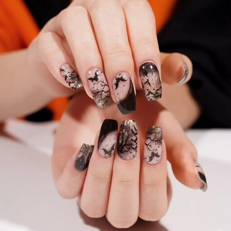 Halloween Batty Evening Gel Black And White Gel Designs — Semi-Cured Gel Nail Wraps