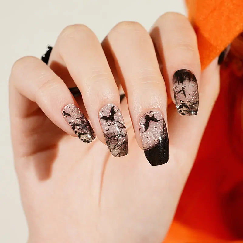 Halloween Batty Evening Gel Black And White Gel Designs — Semi-Cured Gel Nail Wraps