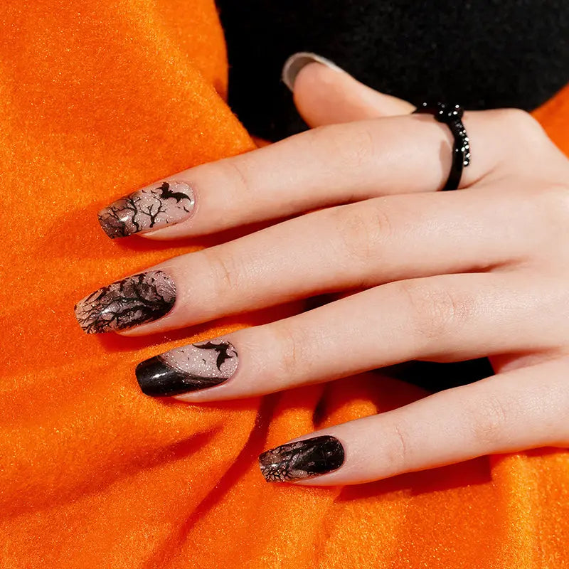 Halloween Batty Evening Gel Black And White Gel Designs — Semi-Cured Gel Nail Wraps