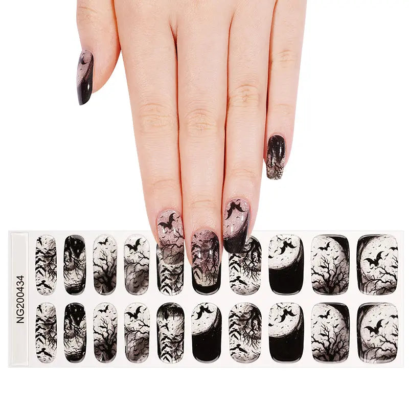 Halloween Batty Evening Gel Black And White Gel Designs — Semi-Cured Gel Nail Wraps