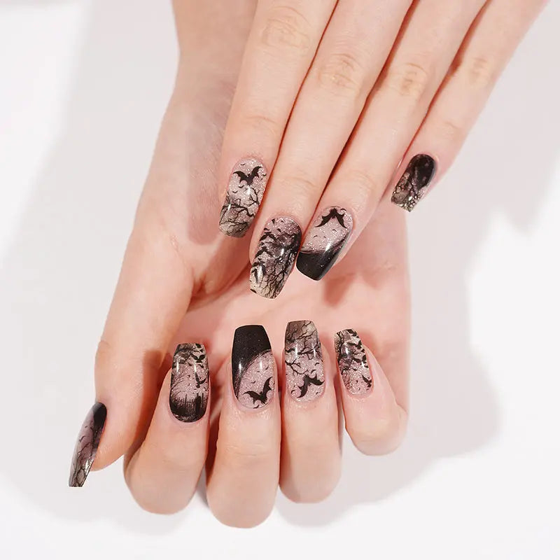 Halloween Batty Evening Gel Black And White Gel Designs — Semi-Cured Gel Nail Wraps