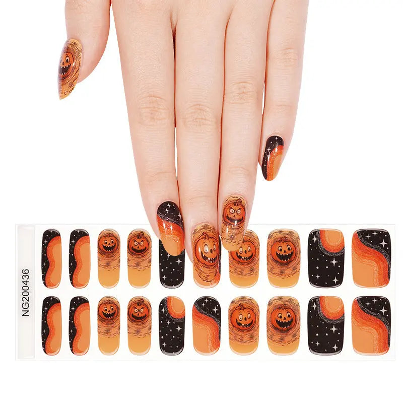 Halloween Stickers Pumpkin Strips — Semi-Cured Gel Nail Wraps